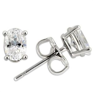 Sterling sliver oval cubic zirconia stud earrings
